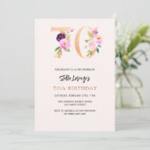 ピンクの桃フローラナンバーズ金ゴールド70歳の誕生日 招待状 (スタンド正面)