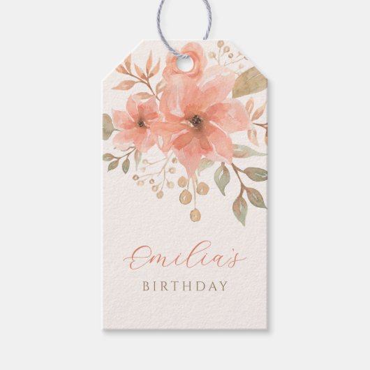 ピンクの桃フローラ ギフトタグ (正面)