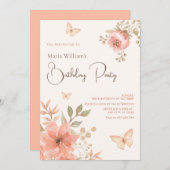 ピンクの桃フローラ 招待状 (正面/裏面)