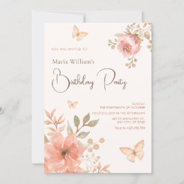 ピンクの桃フローラ 招待状
