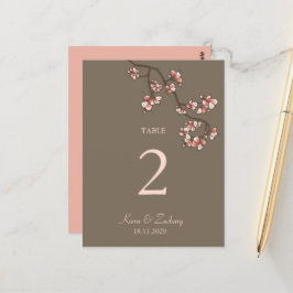 ピンクの桃結婚のテーブル番号カード ポストカード