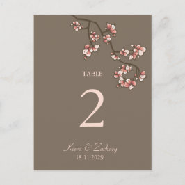 ピンクの桃結婚のテーブル番号カード ポストカード
