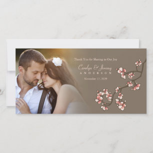 ピンクの桃結婚の花の感謝写真カード サンキューカード