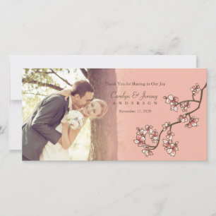 ピンクの桃結婚の花の感謝写真カード サンキューカード