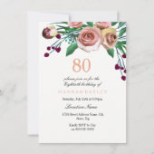 ピンクの桃色とワインレッドのバラ 80歳の誕生日招待状 招待状 (正面)