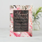 ピンクの桃色のローズゴールドの筆致 アクリル スイート16 招待状 (スタンド正面)