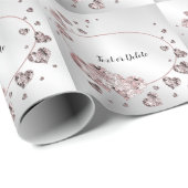 ピンクの桃色の輝くハートの幾何学的なエレガントなルスティック ラッピングペーパー (ロールコーナー)