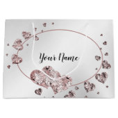 ピンクの桃色の輝くハートの幾何学的なエレガント ラージペーパーバッグ (正面)