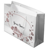 ピンクの桃色の輝くハートの幾何学的なエレガント ラージペーパーバッグ (正面アングル)