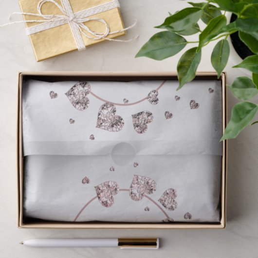 ピンクの桃色の輝くハートの幾何学的なエレガント 薄葉紙 (ギフト)