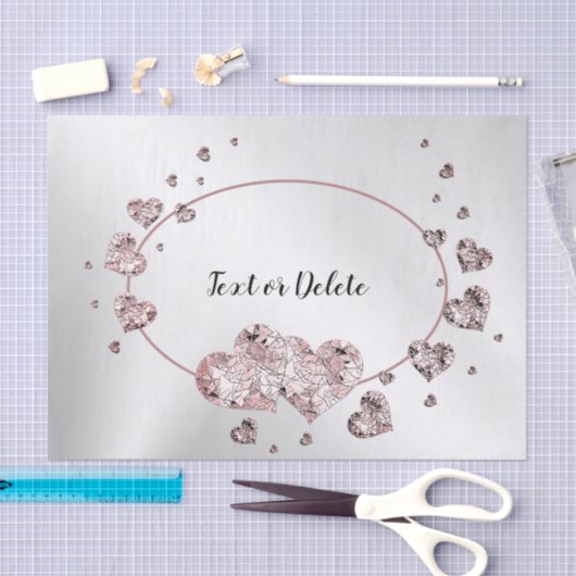 ピンクの桃色の輝くハートの幾何学的なエレガント 薄葉紙 (クラフト)