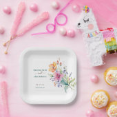 ピンクの桃色の黄色の花の咲き誇り ペーパープレート (パーティー)