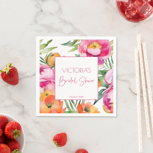 ピンクの桃色オレンジの芍薬 エレガントな結婚式前祝賀会 スタンダードカクテルナプキン (インサイチュ)