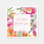 ピンクの桃色オレンジの芍薬 エレガントな結婚式前祝賀会 スタンダードカクテルナプキン (正面)