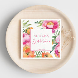 ピンクの桃色オレンジの芍薬 エレガントな結婚式前祝賀会 スタンダードカクテルナプキン