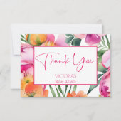 ピンクの桃色オレンジの芍薬 エレガントな ブライダルシャワー サンキューカード (正面)