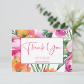 ピンクの桃色オレンジの芍薬 エレガントな ブライダルシャワー サンキューカード (スタンド正面)