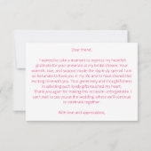 ピンクの桃色オレンジの芍薬 エレガントな ブライダルシャワー サンキューカード (裏面)