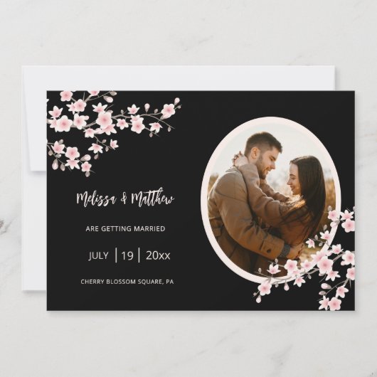 ピンクの桜とブラックの結婚式 セーブザデート (正面)