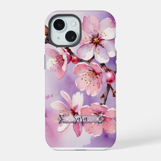 ピンクの桜とラベンダー iPhone / iPad ケース (裏面)
