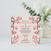 ピンクの桜と愛結婚の鳥 招待状 (スタンド正面)