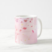ピンクの桜と蝶のマグカップ | 花柄 スプリング コーヒーマグカップ (正面右)