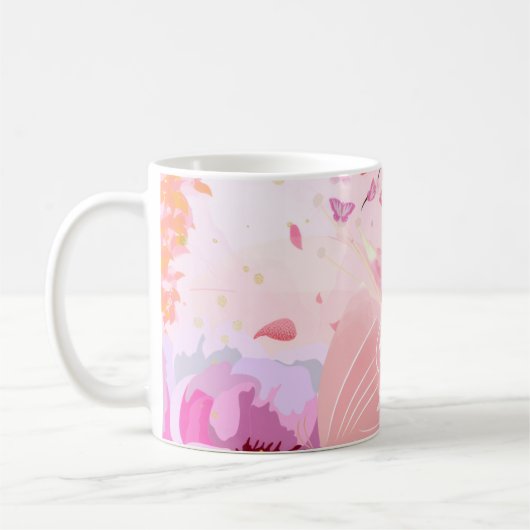 ピンクの桜と蝶のマグカップ | 花柄 スプリング コーヒーマグカップ (左)