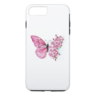 ピンクの桜と蝶 iPhone 8 PLUS/7 PLUSケース