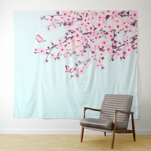 ピンクの桜のイラスト風景 タペストリー (インサイチュ(横))