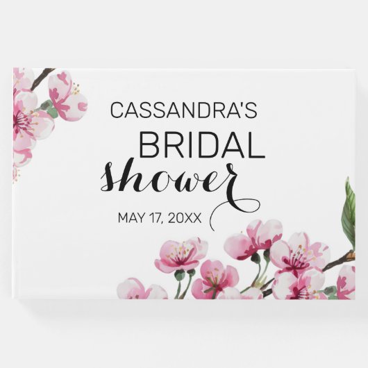 ピンクの桜のグリーン ブライダルシャワー ゲストブック (正面)