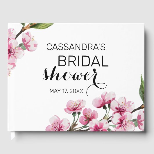 ピンクの桜のグリーン ブライダルシャワー ゲストブック (正面)