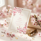 ピンクの桜のロマンティックなゴールドフレームの結婚式 招待状