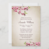 ピンクの桜のヴィンテージのタンのベビーシャワー 招待状 (正面)