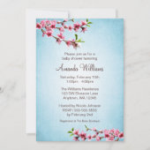 ピンクの桜のヴィンテージの青色児のシャワー 招待状 (正面)