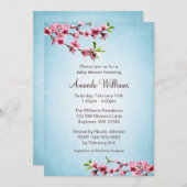 ピンクの桜のヴィンテージの青色児のシャワー 招待状 (正面/裏面)