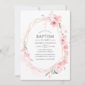 ピンクの桜の幾何学的な洗礼 招待状 (正面)