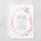 ピンクの桜の幾何学的な聖体拝領 招待状 (正面)