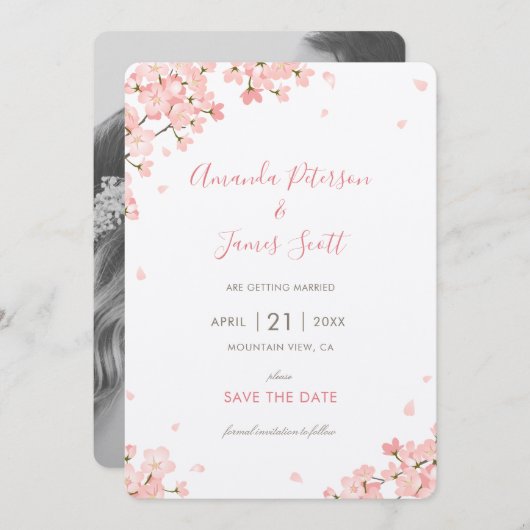 ピンクの桜の日本のな桜は日付を救います 招待状 (正面/裏面)