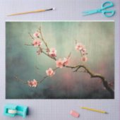 ピンクの桜の木の枝 ターコイズグリーンの空 薄葉紙 (クラフト)