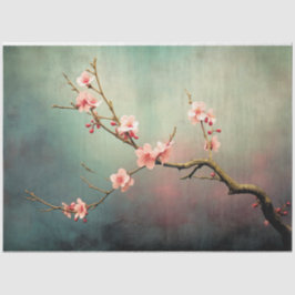 ピンクの桜の木の枝 ターコイズグリーンの空 薄葉紙