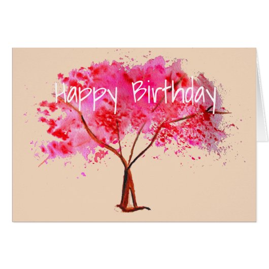 ピンクの桜の木の水彩画 (正面横)