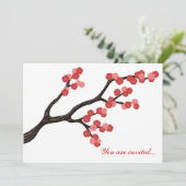 ピンクの桜の枝の日本のデザイン。 招待状 (スタンド正面)