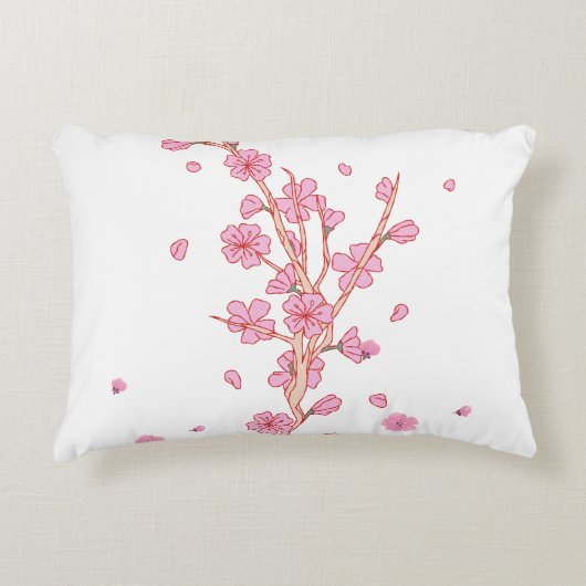 ピンクの桜の枝アート アクセントクッション (正面)