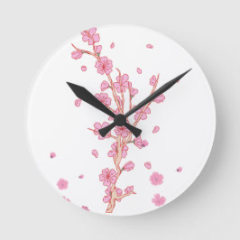 ピンクの桜の枝アート ラウンド壁時計