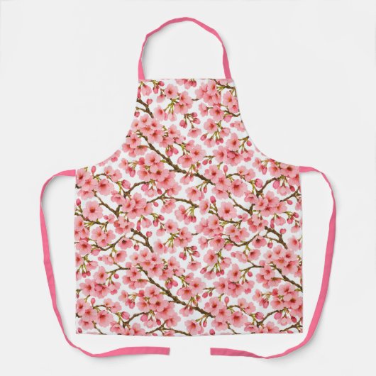ピンクの桜の枝模様 エプロン (正面)