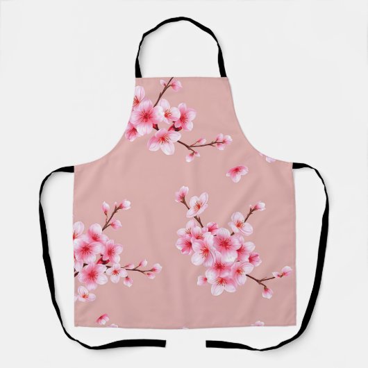 ピンクの桜の枝模様 エプロン (正面)