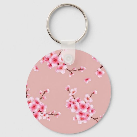 ピンクの桜の枝模様 キーホルダー (正面)