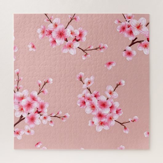ピンクの桜の枝模様 ジグソーパズル (縦)