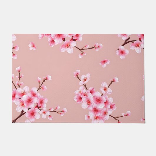 ピンクの桜の枝模様 ドアマット (正面)
