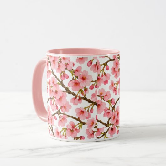 ピンクの桜の枝模様 マグカップ (正面左)